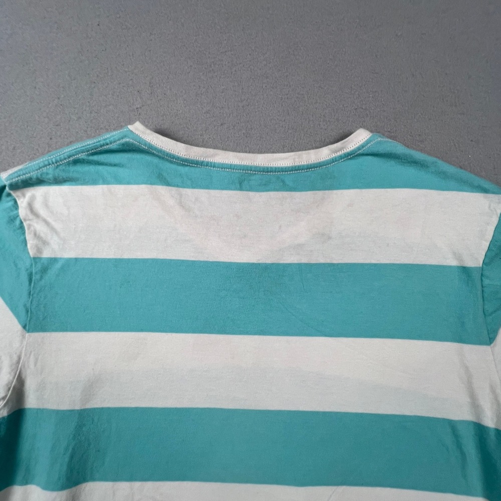 Old Navy V-Neck T-Shirt Mens XL Teal White Striped Soft-Washed Rugby Casual Tee - Picture 10 of 10